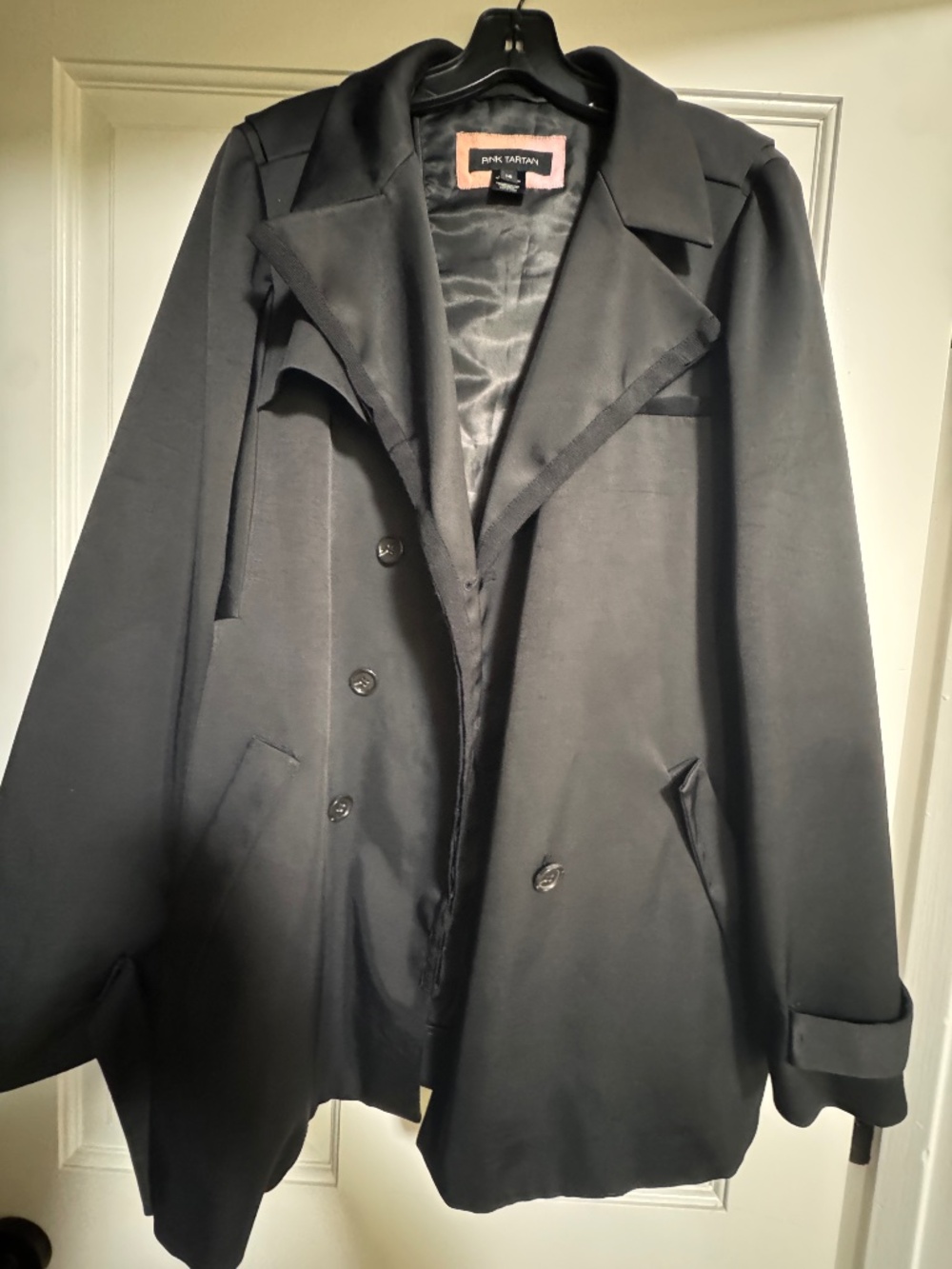 Midnight Blue Pink Tartan Short Double Breasted Trench Coat (Raincoat)